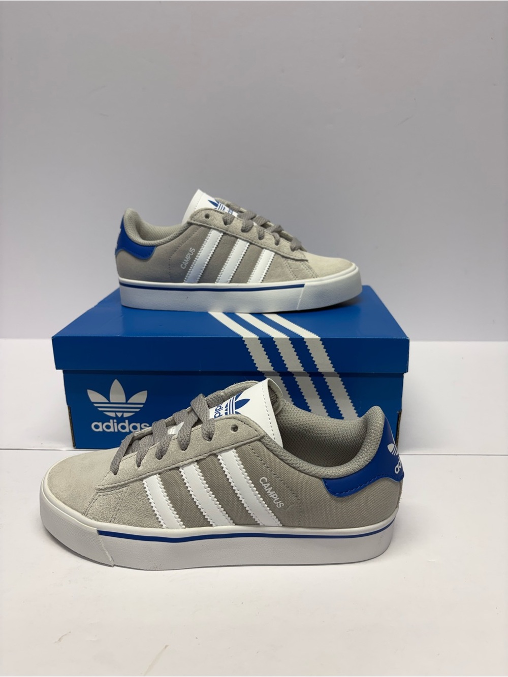 adidas Kids Campus Suede Sneakers in Grey, White and Blue